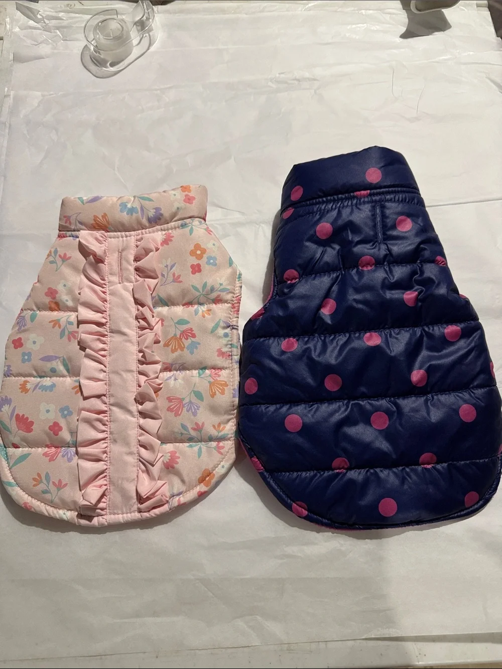 Pup Crew Pink Floral & Top Paw Navy Polka Dot Dog Puffer Jackets SZ X-Small